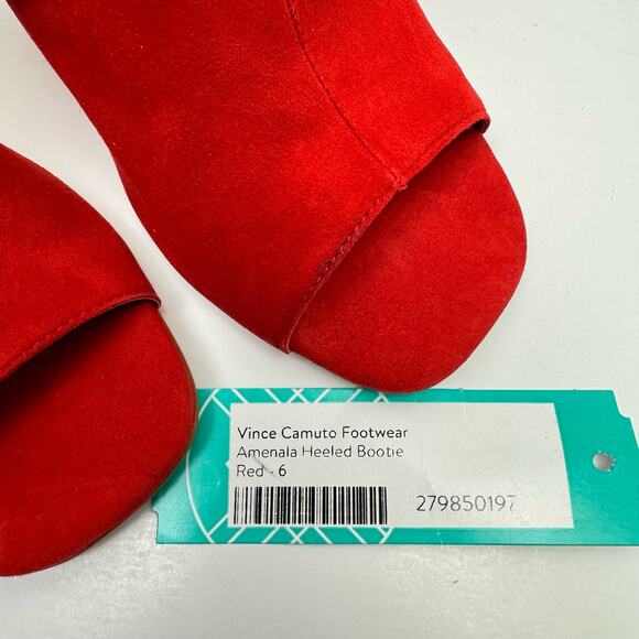 NEW Vince Camuto Amenala Bright Red Faux Suede Western Fringe Peep Toe Bootie - Picture 11 of 14